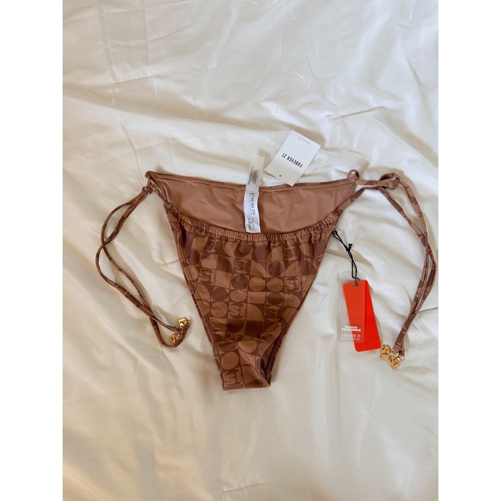 Sports Illustrated x Forever 21 Brown Monogram Side Tie Bikini Bottom‎ 0X NWT